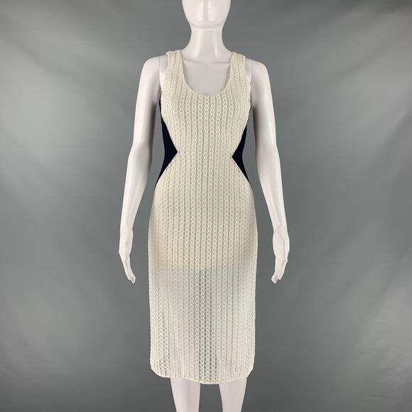 PRABAL GURUNG Size 0 White Black Polyester Sheath Midi Dress - Picture 1 of 8